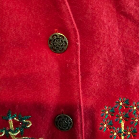 Vintage Karen Scott Christmas Vest Women Large Red Plants Y2K Preppy Granny Bows - Picture 6 of 10